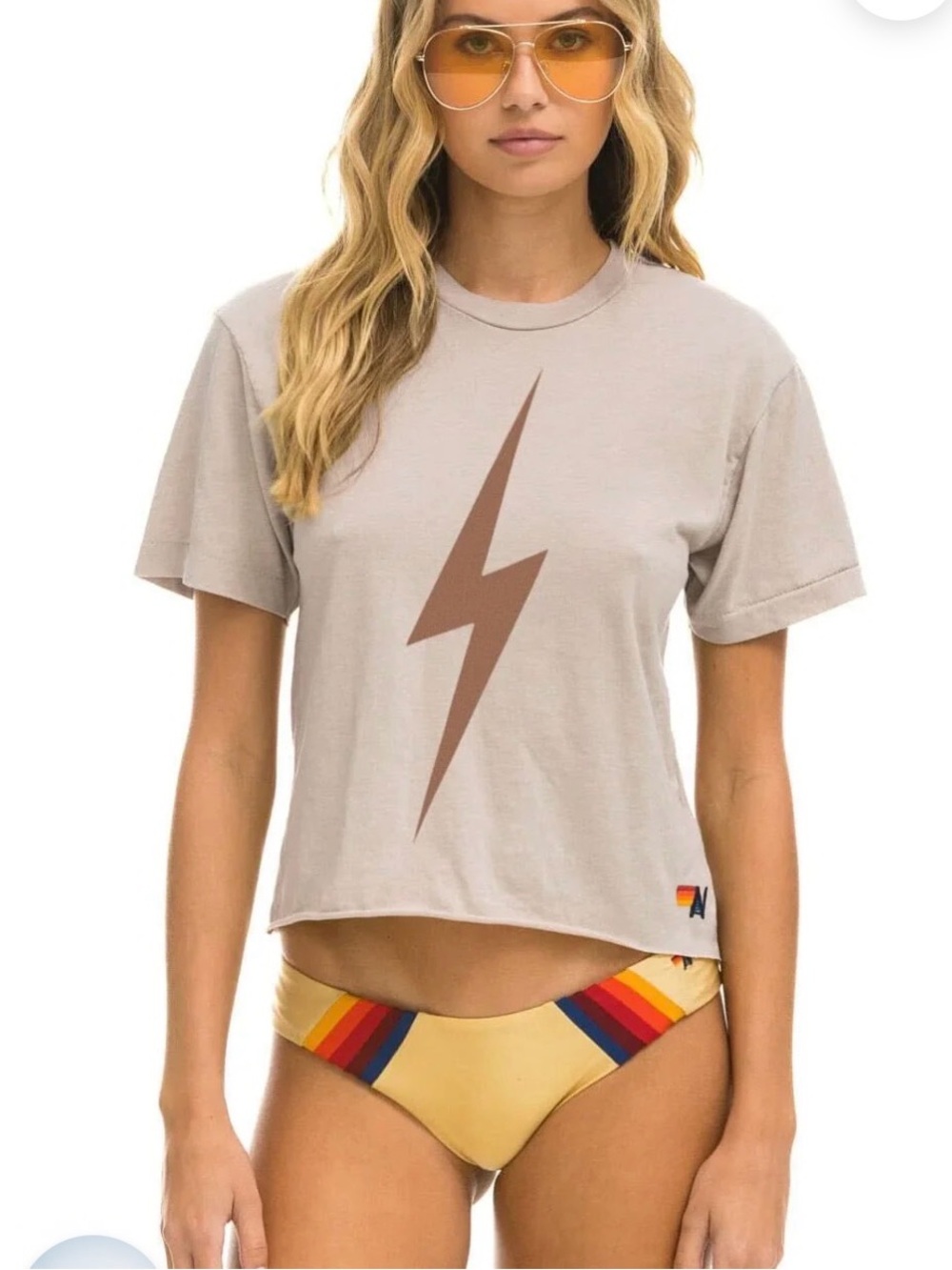 Aviator Nation BOLT BOYFRIEND TEE - SAND // MOCHA